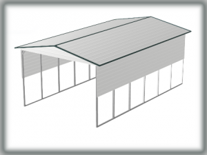 Steel Building Carport Type A-Frame Style open ends half covered sides.
