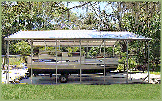 Steel Buildings Boat Port side view top cover open sides.