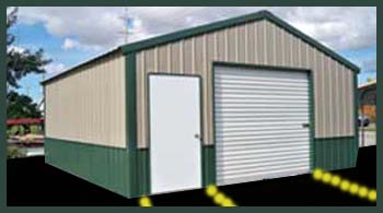 Steel Buildings A-Frame Style Garage two Tone Tan on Green