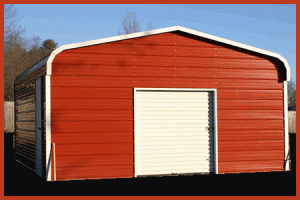 Steel Buildings Standard Type Round Corners Red with roll up Door